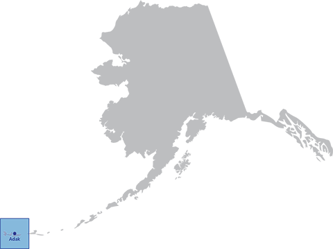 Map of Alaska with Adak highlighted.